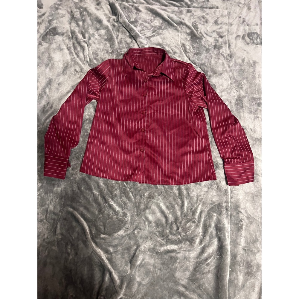 Womens Burgundy Pinstripe Button Down Long Sleeve Shirt Blouse L
